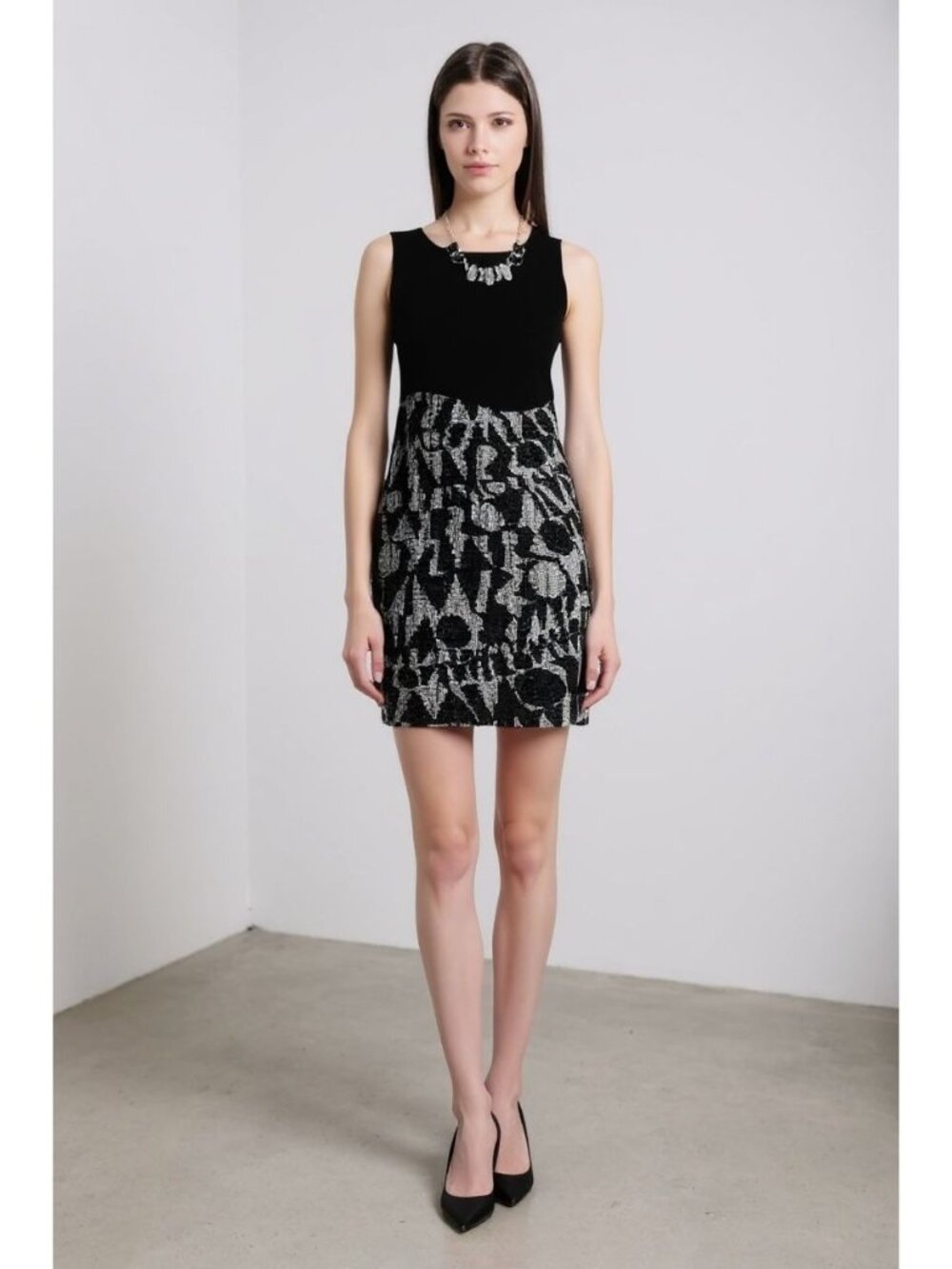Missoni Spell it Out Mini Dress Black White Knit Sleeveless Shift Dress Small